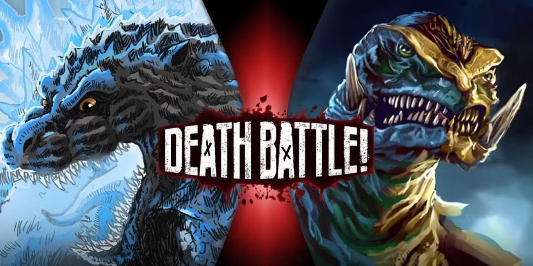 Godzilla and another monster stand on the Death Battle starting screen