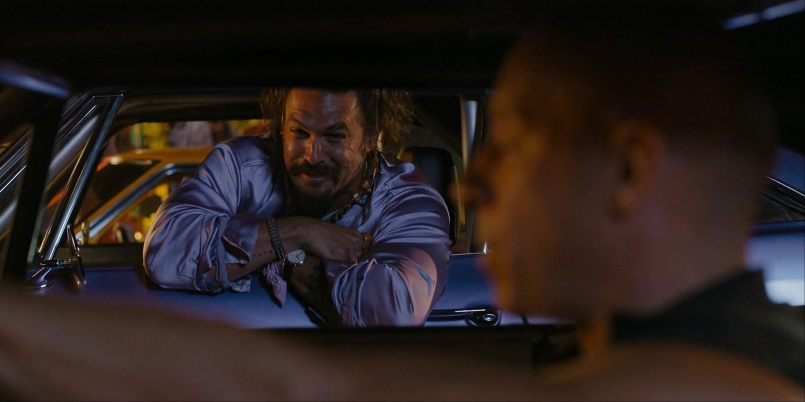 Jason Momoa's villain character Dante chatting with Dom before their race in Fast X.