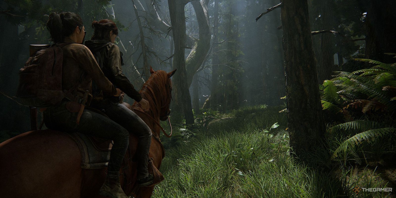 tlou2 ellie dina horse forest