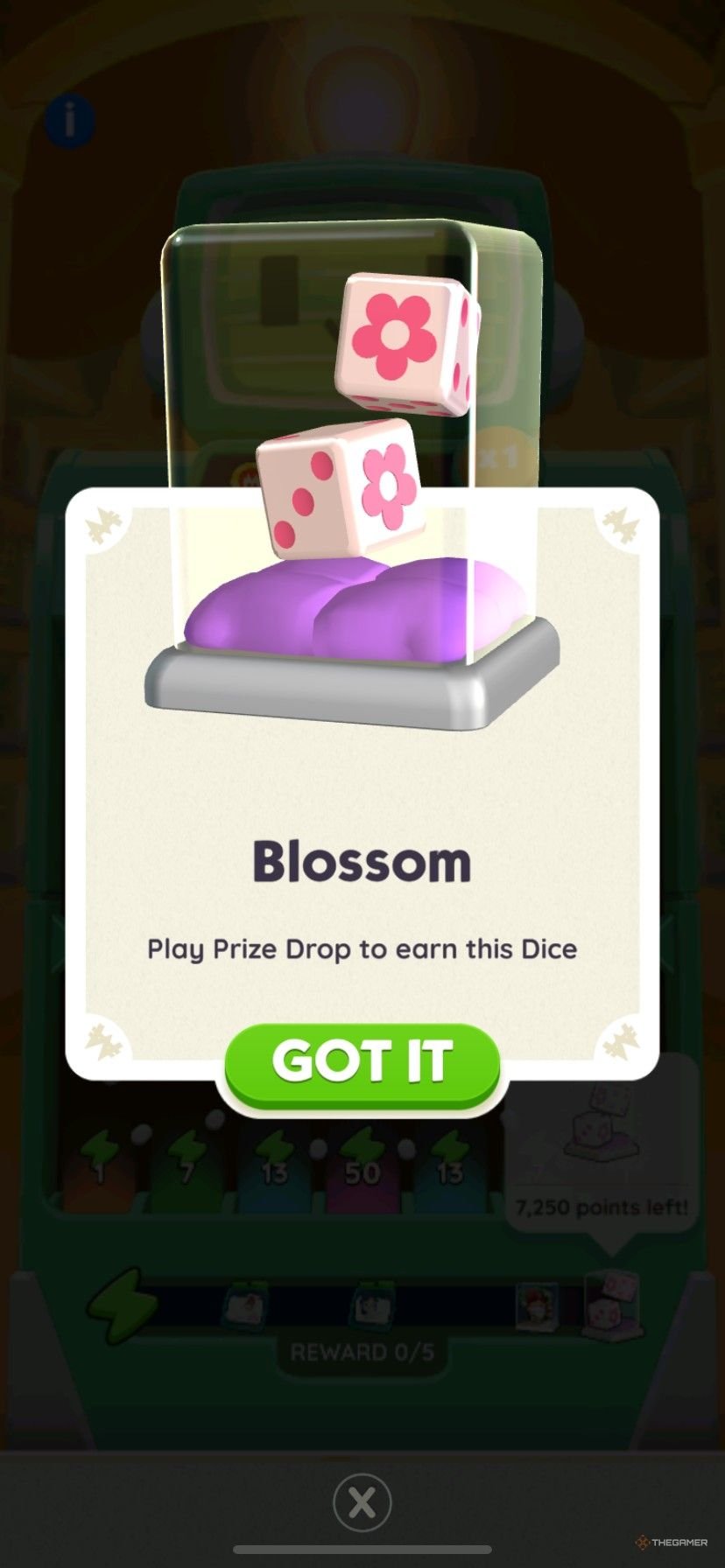 The Blossom dice skin from the Peg-E Deluxe Drop in Monopoly Go.