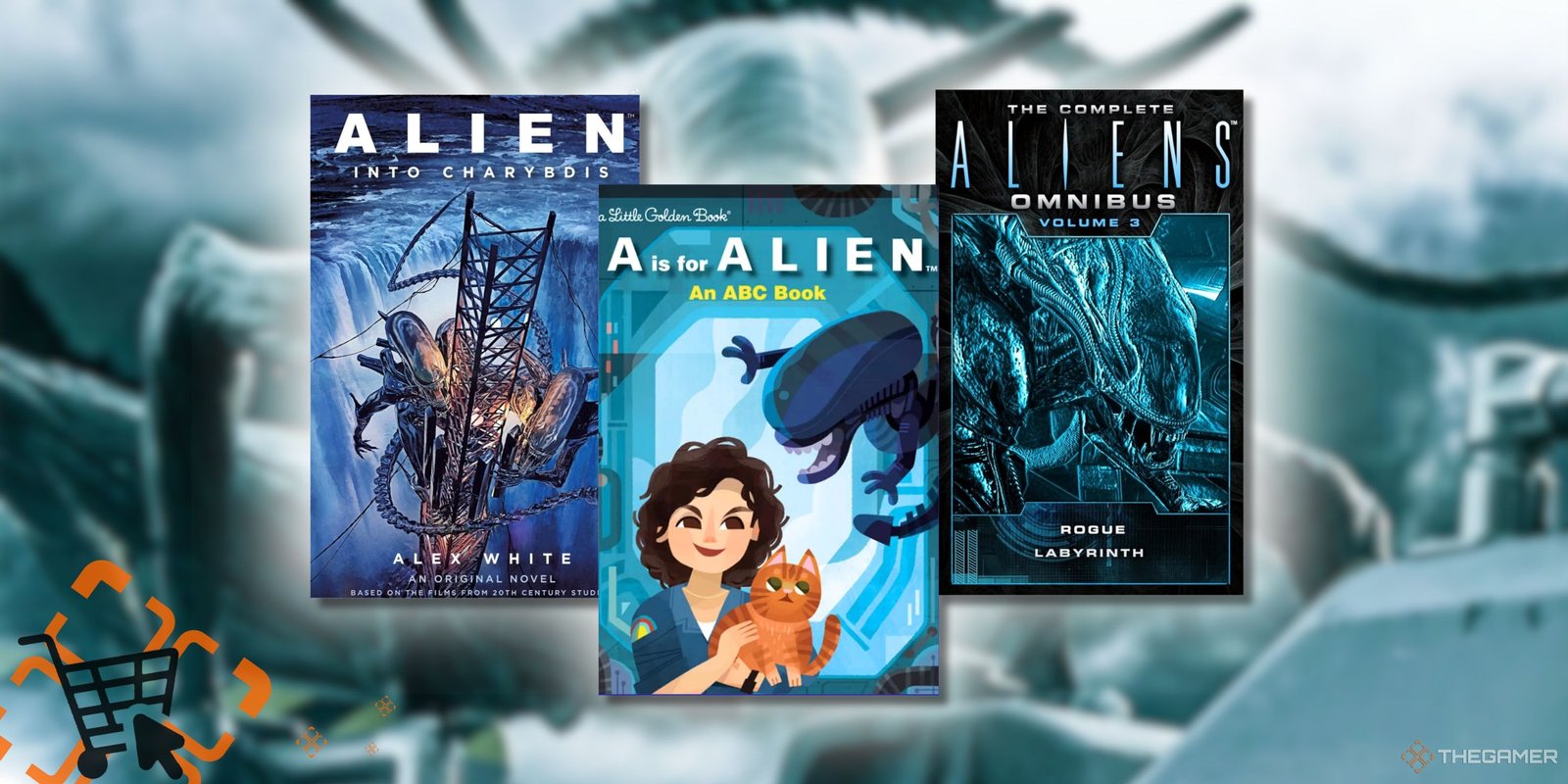 7 Books Similar To The Umbrella Academy 15 Collage image featuring three Alien franchise themed books overlayed on an Alien movie screenshot background image