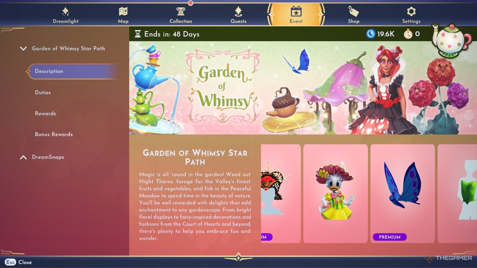 Garden of Whimsy Star Path menu.