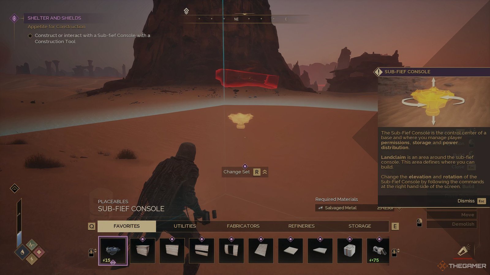 A player character places a Sub-Fief Console in Dune: Awakening. 