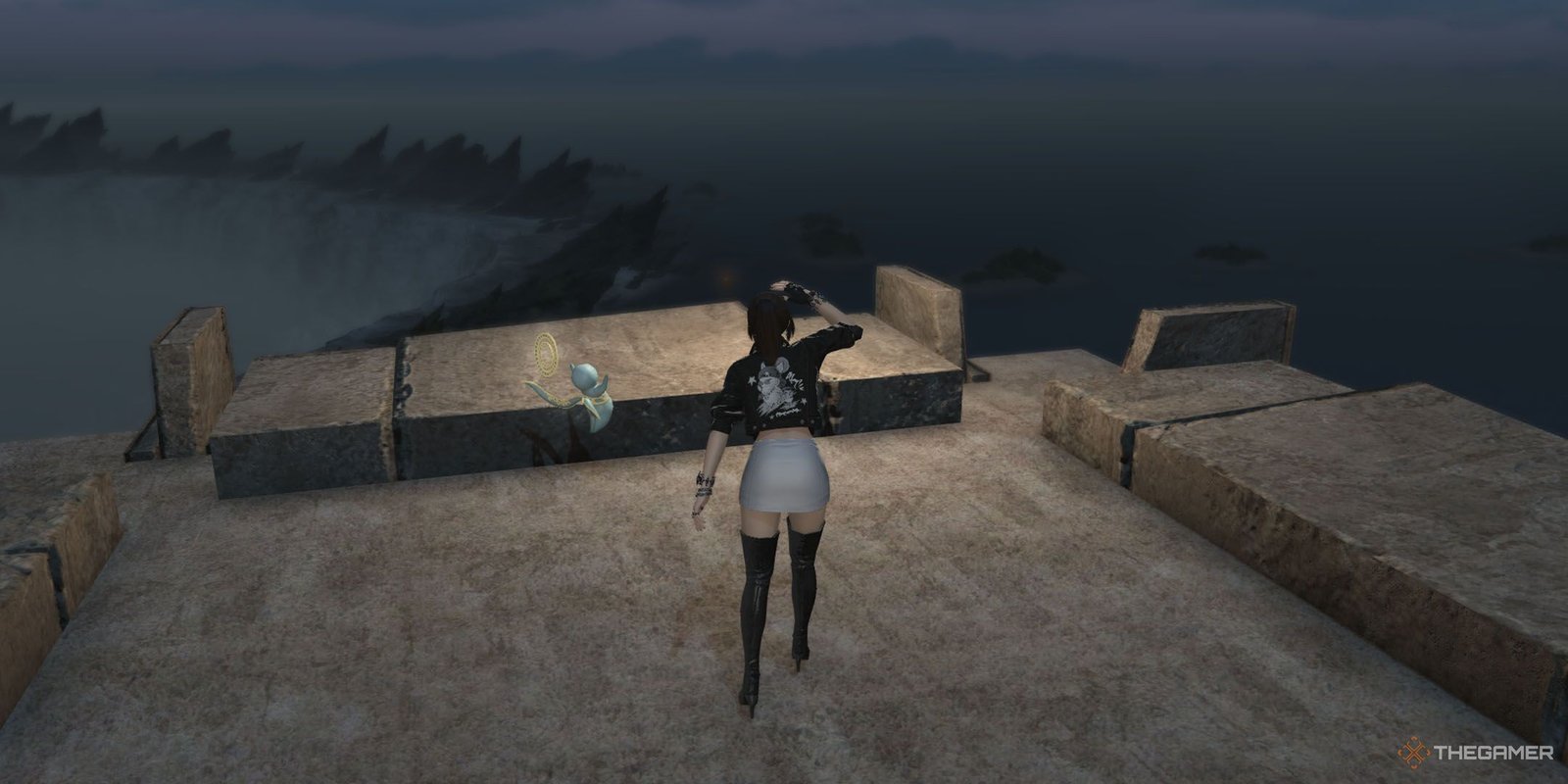 Final Fantasy 14's Cosmic Exploration Gives This MMO The Team Bonding It So Desperately Needs 1 A player looking out over the Hunu'iliy Jumping Puzzle in Tuliyollal in Final Fantasy 14 Dawntrail.