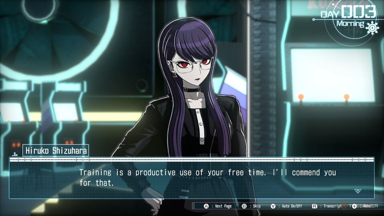 Hiruko talking about using free time to practice fighting  in The Hundred Line Last Defense Academy.