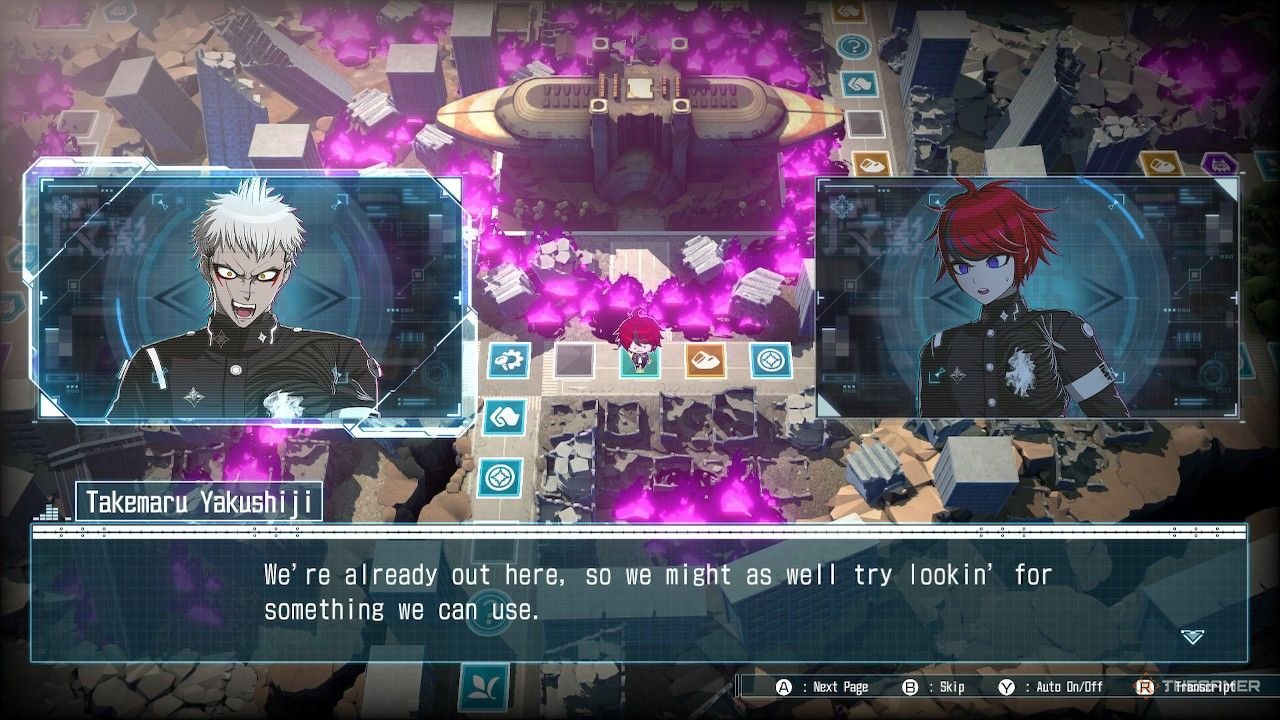 Takemaru talking about finding resources while exploring in The Hundred Line Last Defense Academy.