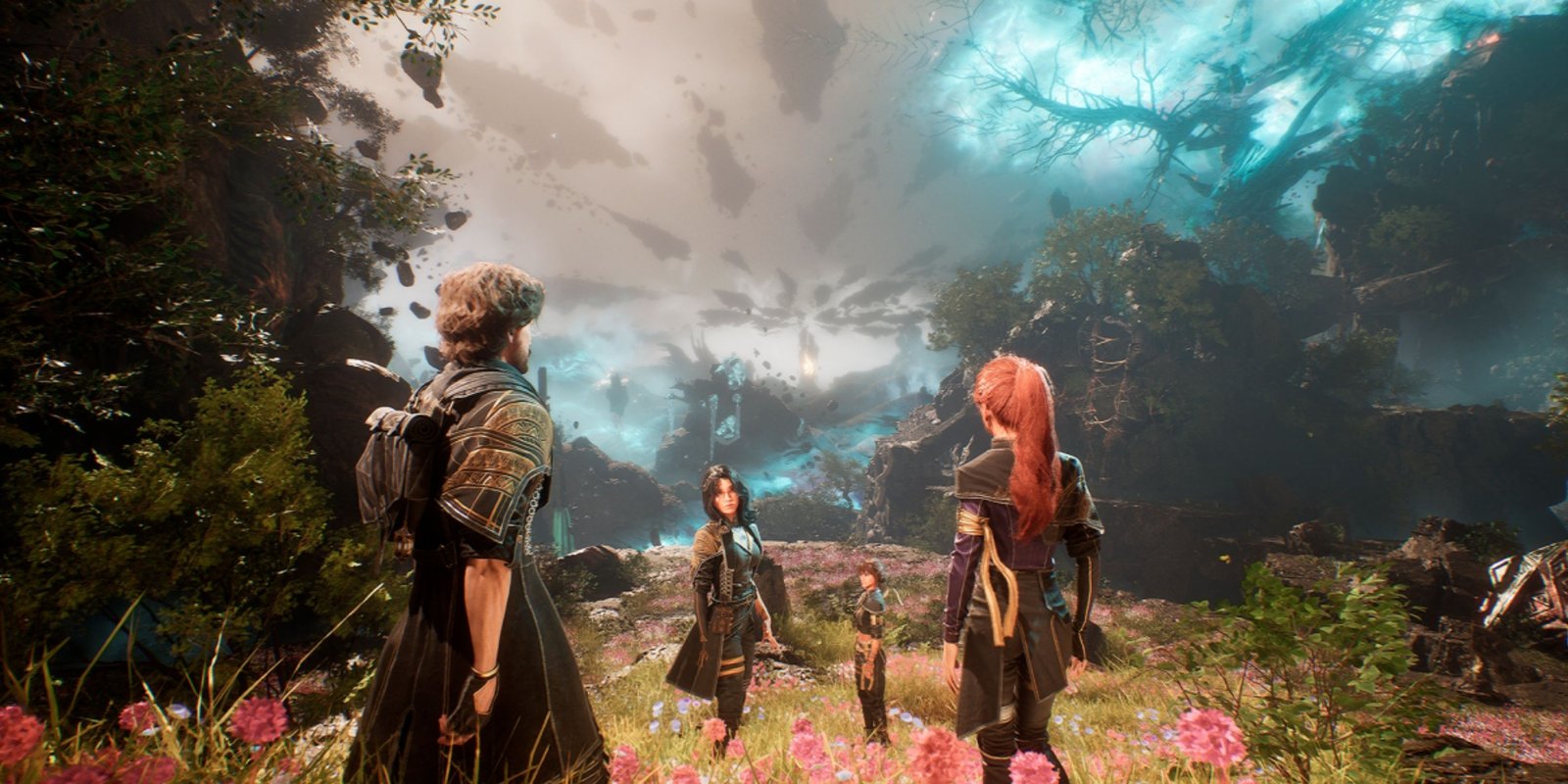 How To Use Chroma Catalysts And Colour Of Lumina In Clair Obscur: Expedition 33 1 Three characters surrounded by flowers in Clair Obscur Expedition 33.