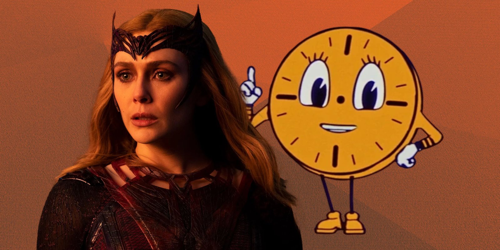 Jenna Burgess Says Melissa's Yellowjackets Hat Was Stolen From "The Girl Who Catches On Fire" In The Pilot 1 Scarlet Witch and Miss Minutes on orange background