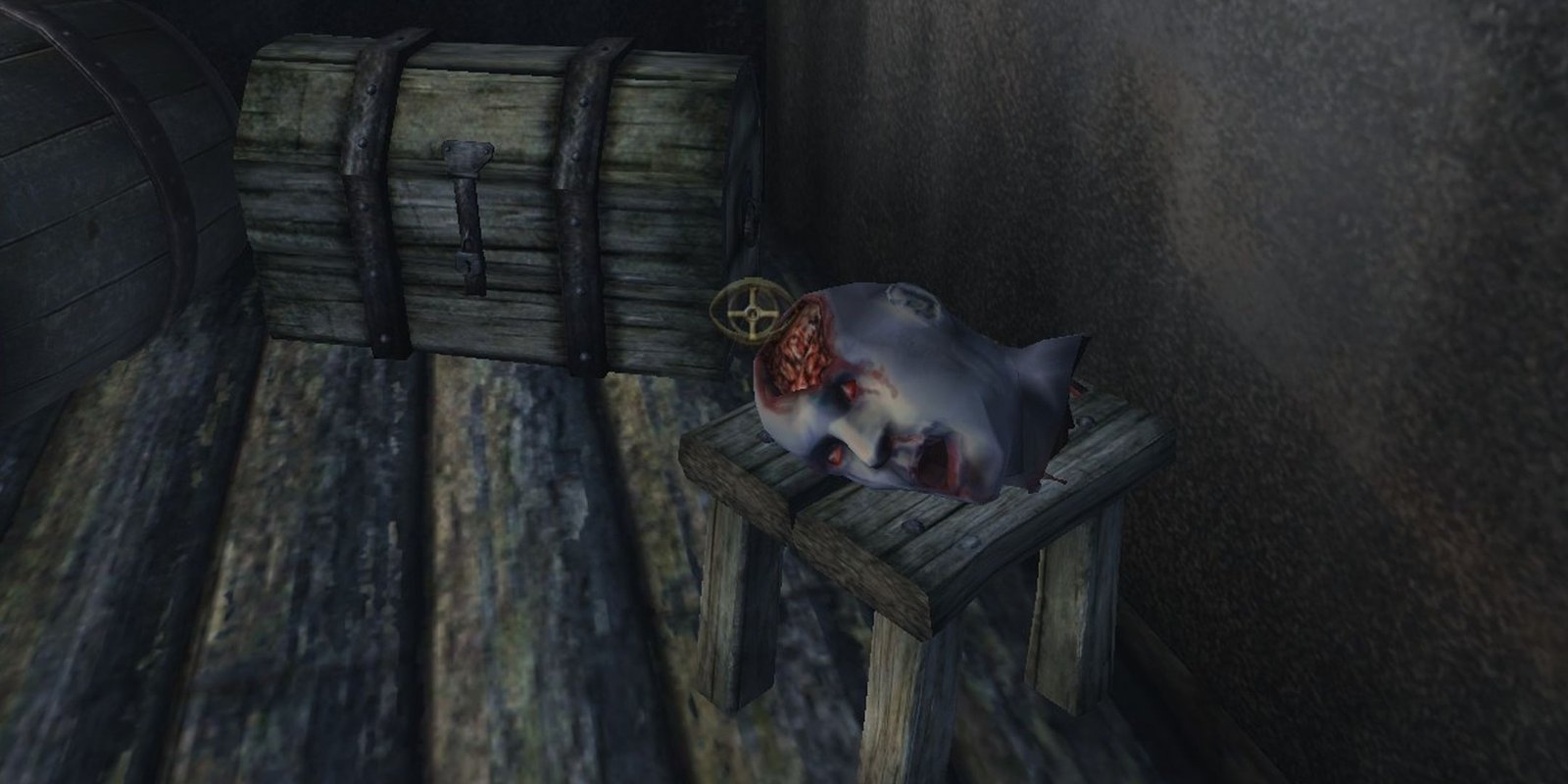 Severed dunmer head on a stool in Oblivion.