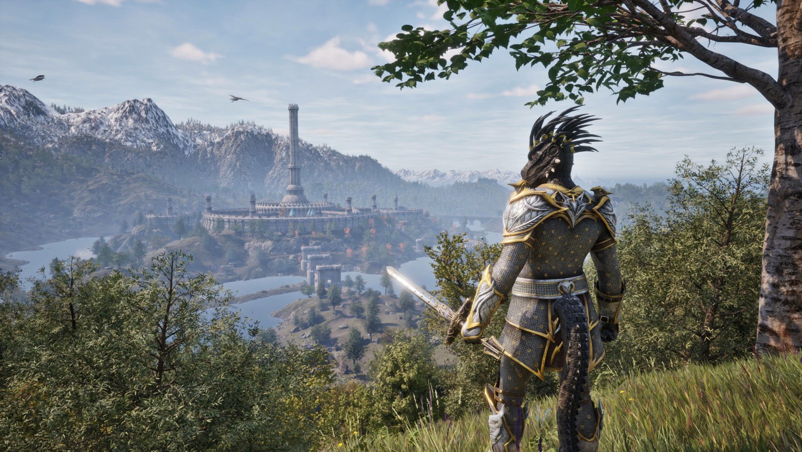 Argonian looks over the Imperial City in Oblivion Remastered. 