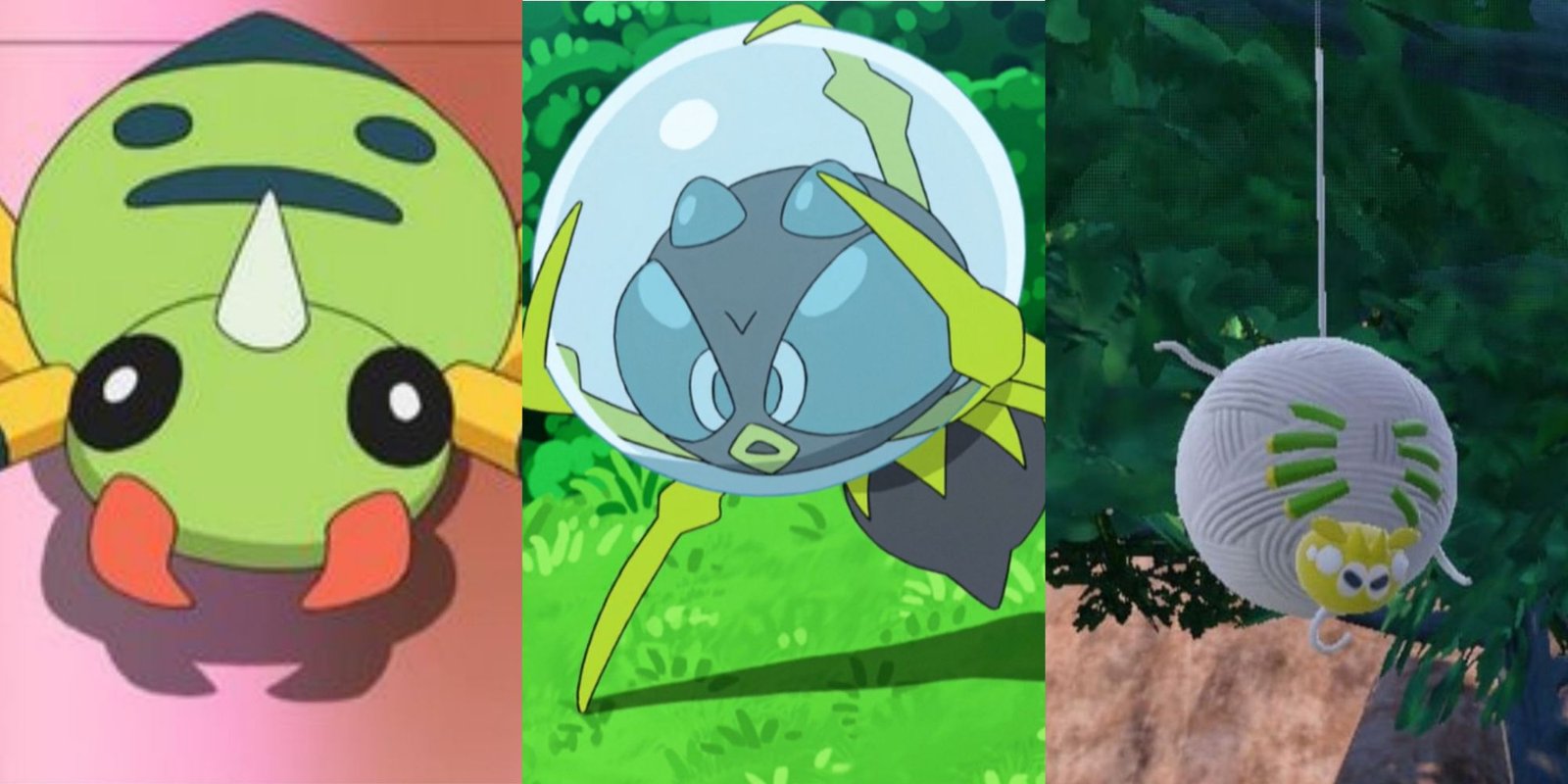 Pokemon: Every Pikachu Clone, Ranked 1 Split image screenshots of Spinarak, Dewpider, and Tarountula.