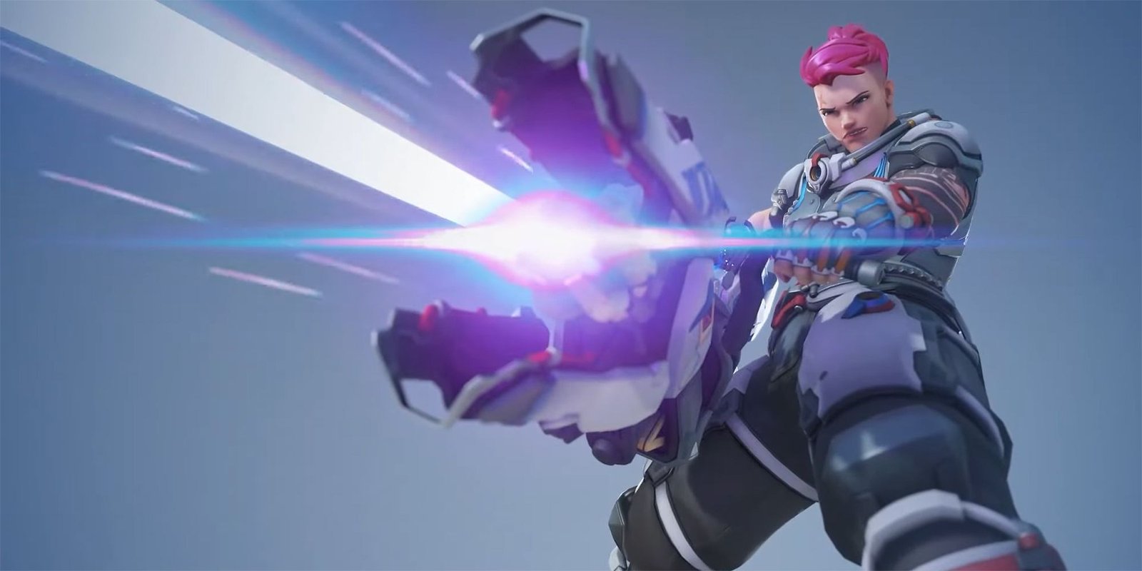 zarya firing particle cannon in highlight intro