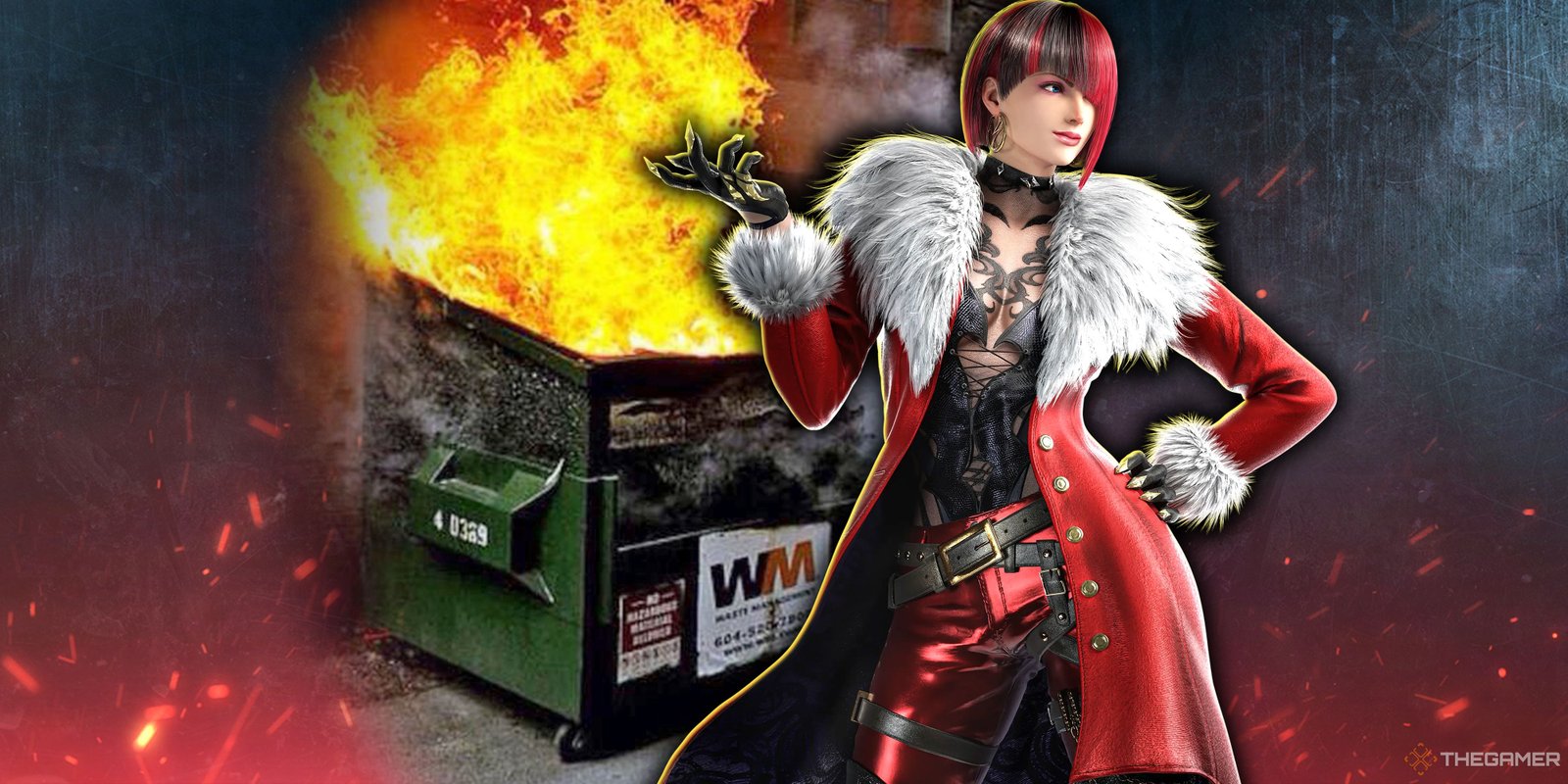 Tekken 8 Fans Are Now Upset Over Fahkumram's Season 2 DLC Addition 1 A collage showing Anna in the front and a trash bin on fire on the background.