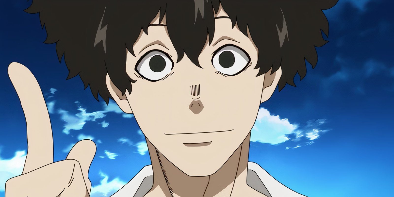 A close up of Viktor Licht with his right index finger lifted from Fire Force.