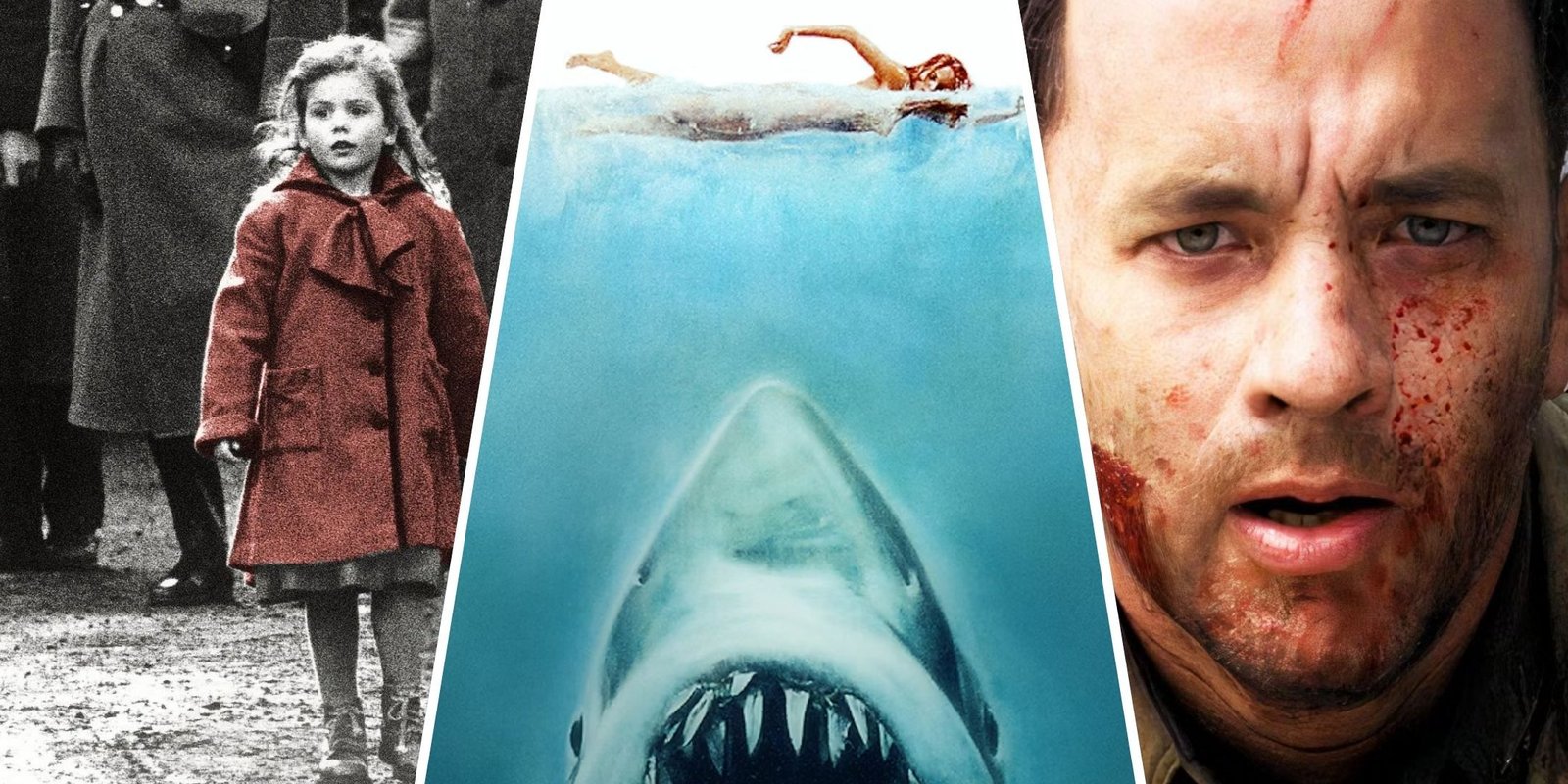 The Best Films Where You Can Watch Samuel L. Jackson 1 A collage of Schindler's List, Jaws and Saving Private Ryan.