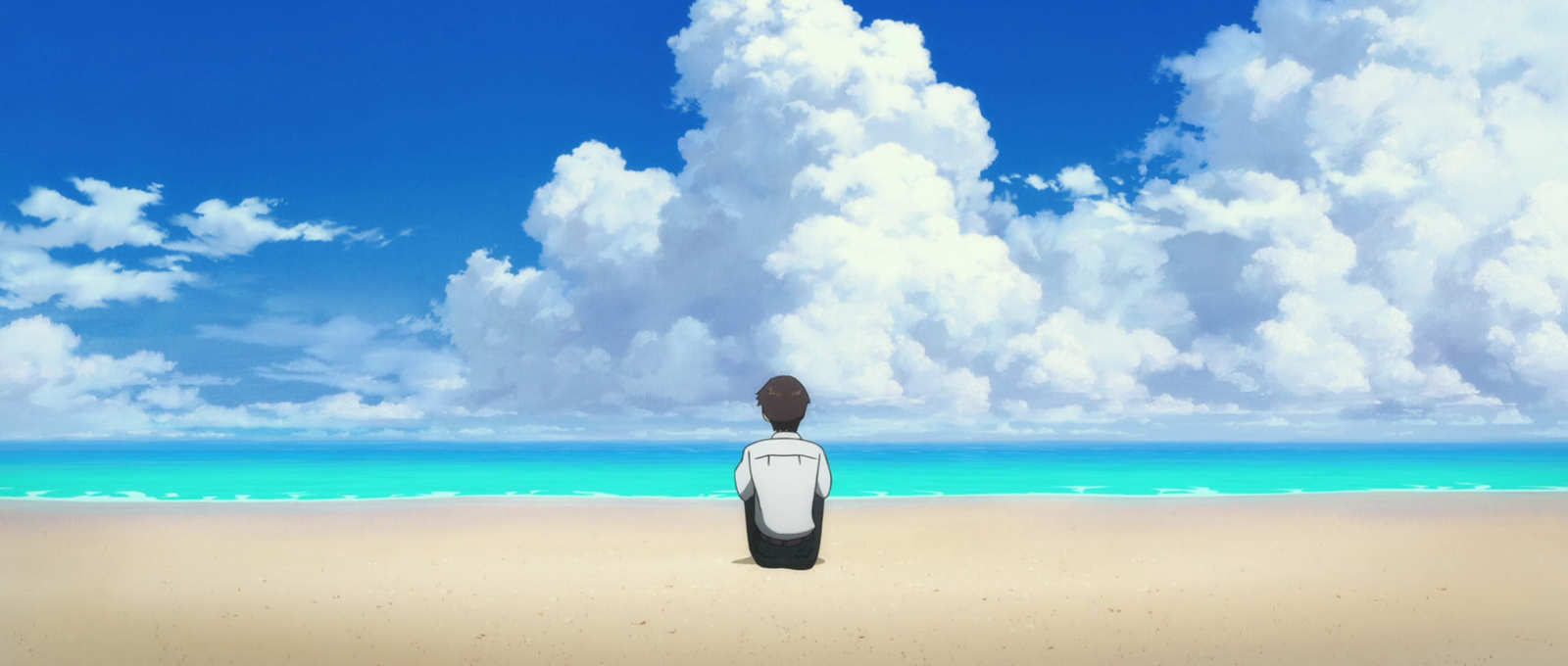 Shinji on the beach in Neon Genesis Evangelion