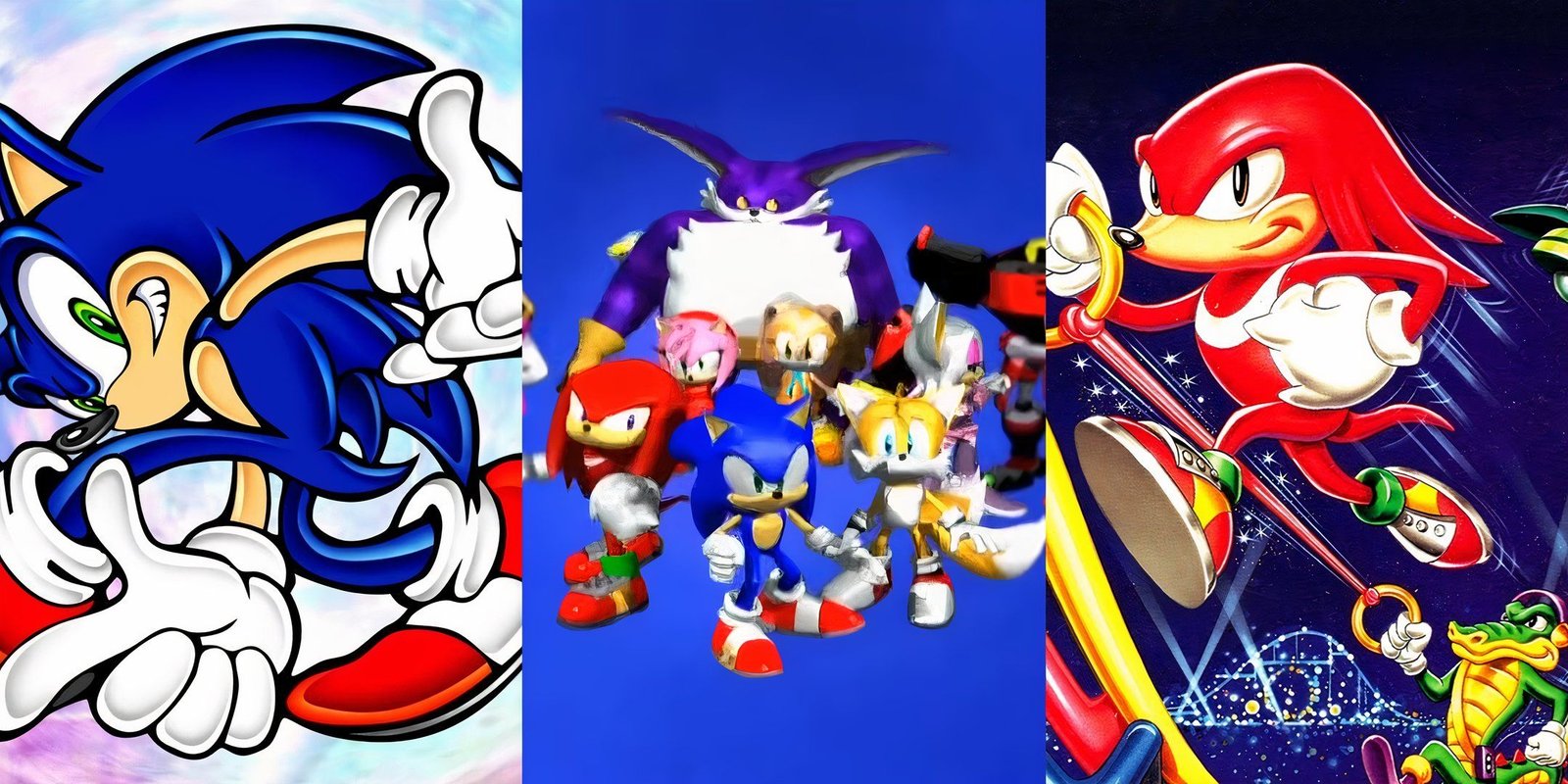 The Fastest Charcters In Sonic The Hedgehog 1 Box art to Sonic Adventure and Knuckles Chaotix, plus Sonic and the gang from the intro to Sonic Heroes.