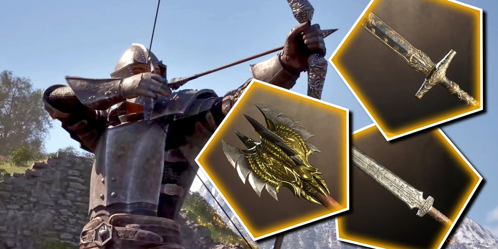 Which Cities Should You Go To First In Oblivion Remastered? 1 The main character draws an arrow while surround by Calliben's Grim Retort, Debaser, and Blade Of Woe in Oblivion Remastered.