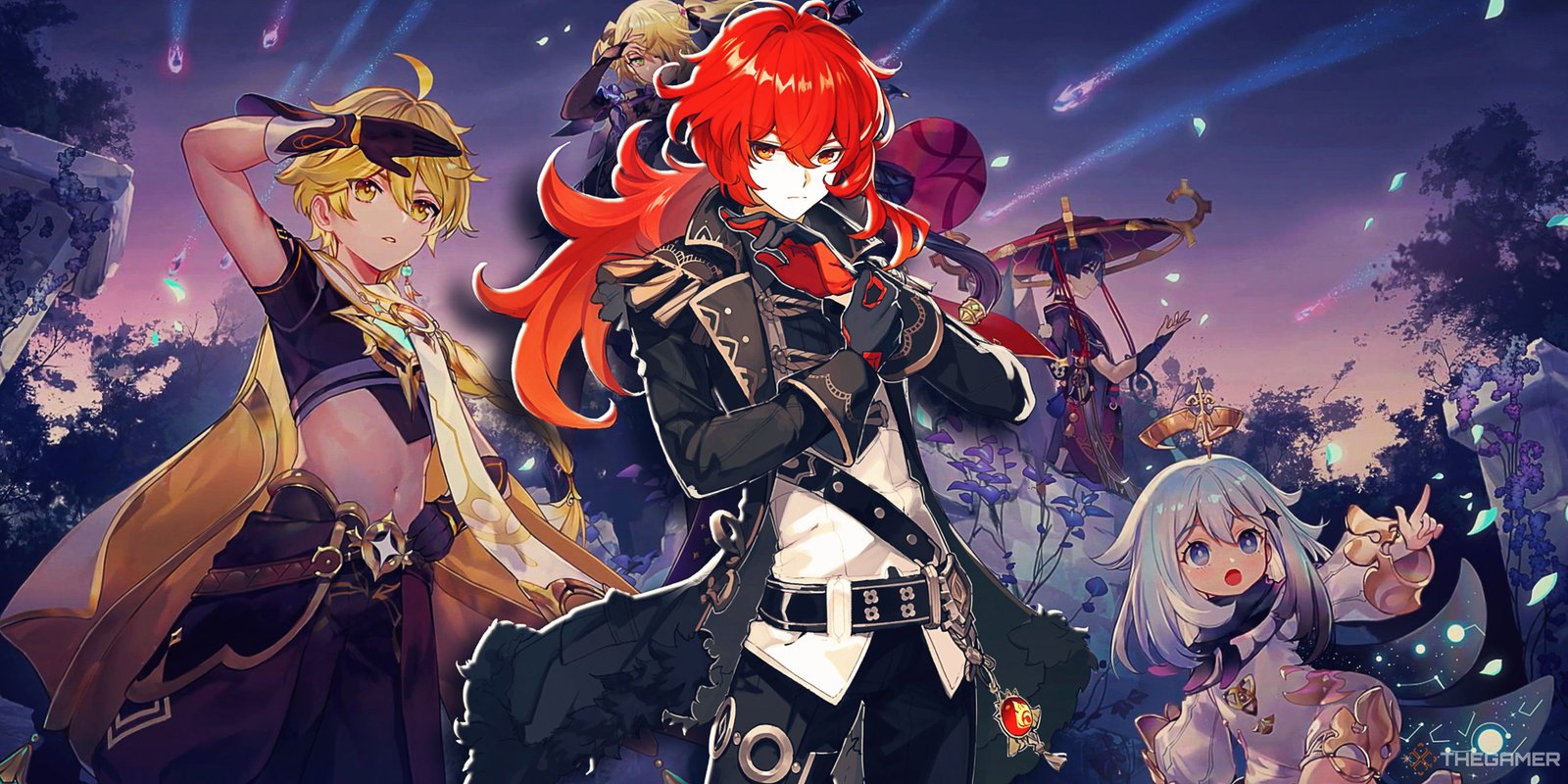 Why Do Infinity Nikki's Updates Always Come With Bugs? 1 Diluc in front of a promotional photo for Genshin Impact.