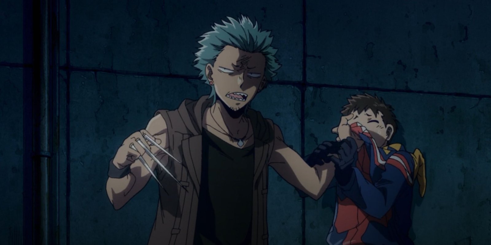 Kugisaki Soga holds Koichi in a chokehold in My Hero Academia: Vigilantes.