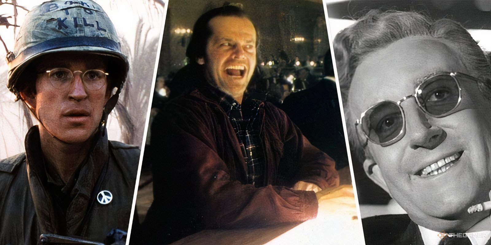 10 Hilarious Comedy Films That You Should Watch 13 Best Stanley Kubrick Movies Feature Image with Matthew Modine in Full Metal Jacket, Jack Nicholson in The Shining, and Peter Sellers in Dr. Strangelove.
