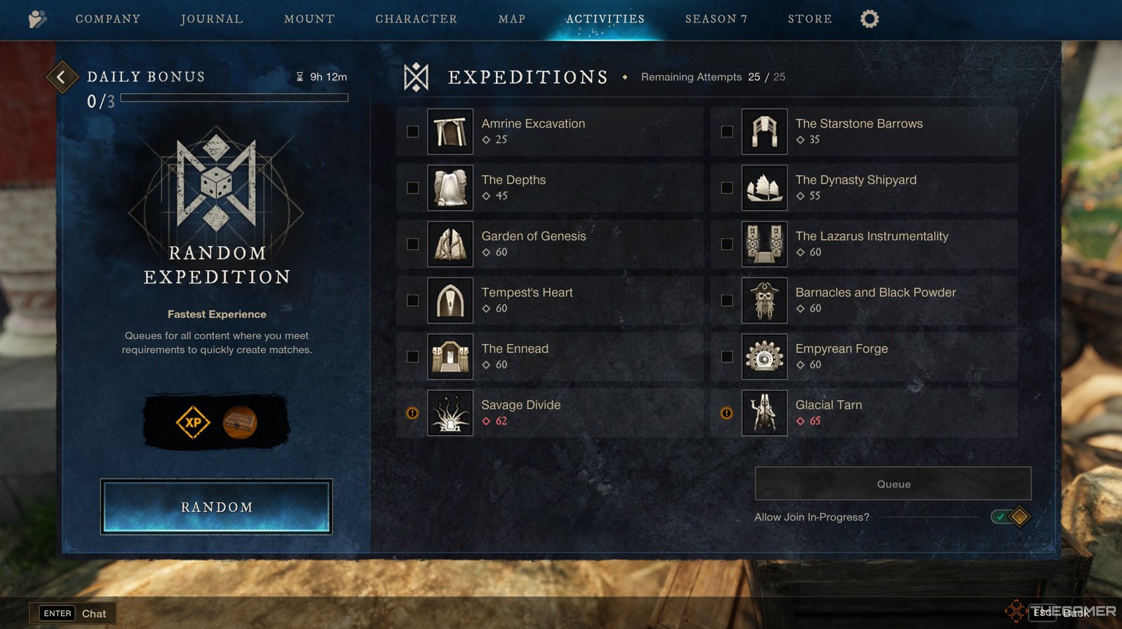 The Activity Finder Expedition Menu in New World: Aeternum.