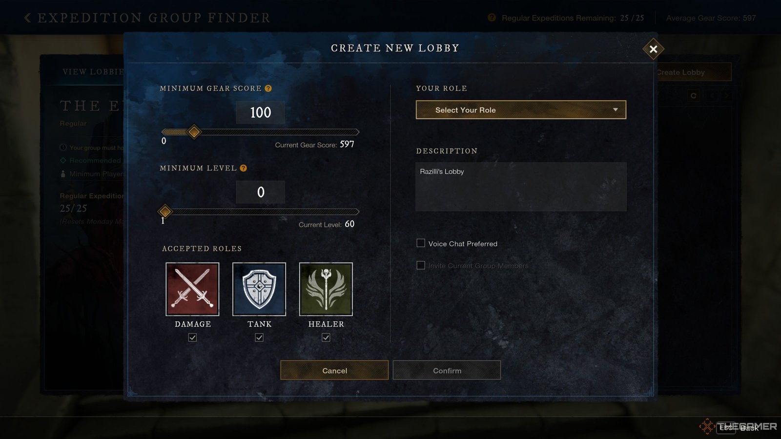 Expedition Create Lobby Menu in New World: Aeternum.