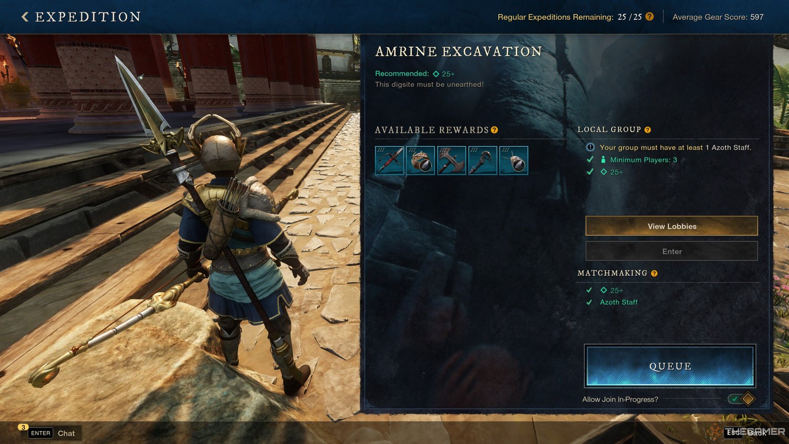 Activity Finder for Amrine Excavation in New World: Aeternum.