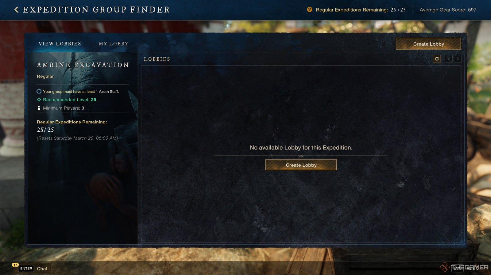 Amrine Excavation Lobby Screen in New World: Aeternum