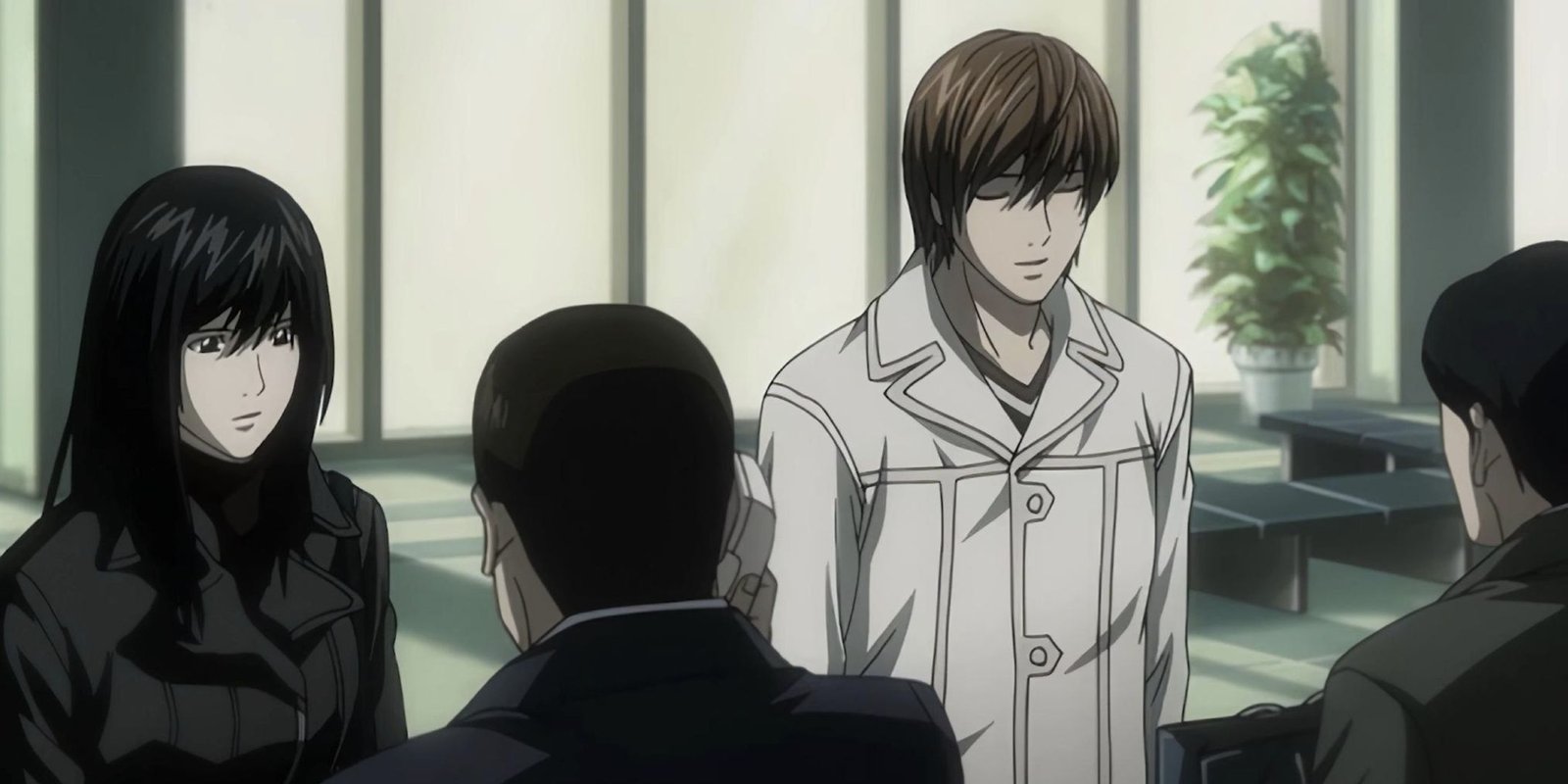 Light Yagami and Naomi Misora out in public in Death Note.