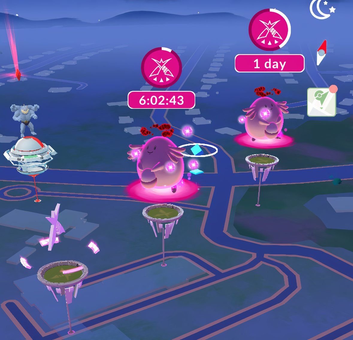 Three different Power Spots, two with Chansey, from Pokemon Go.