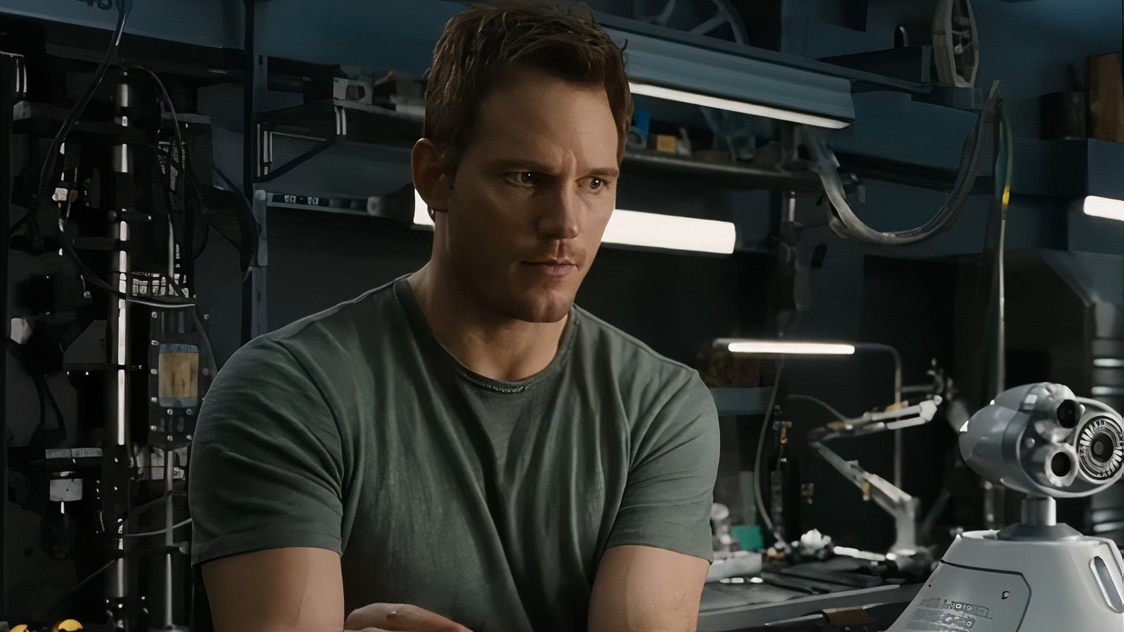 Jim Preston as the only man awake on the spaceship in Passengers.