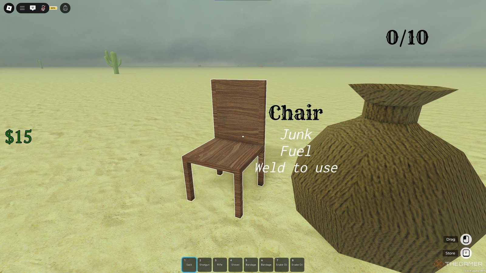A chair, ready to be stored in the sack in Dead Rails on Roblox.