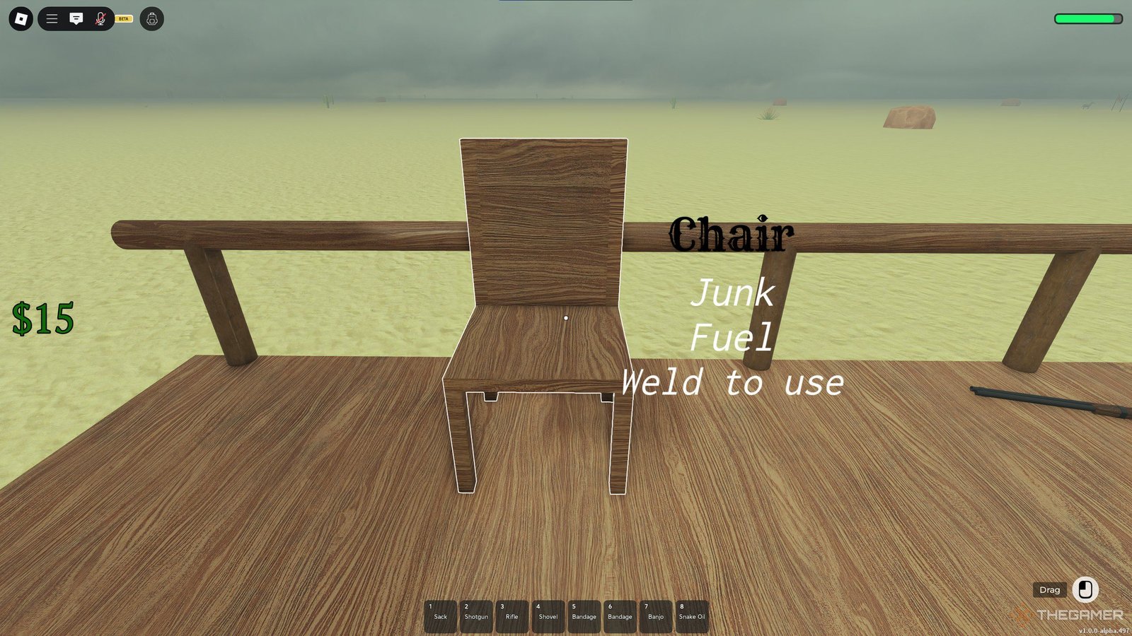 An unwelded chair, which can now be moved as usual, in Dead Rails on Roblox.