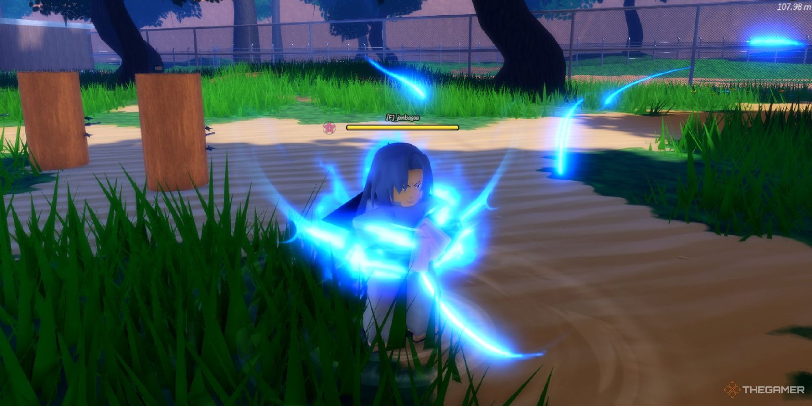 A player recharging their chakra in Ninja Time on Roblox.