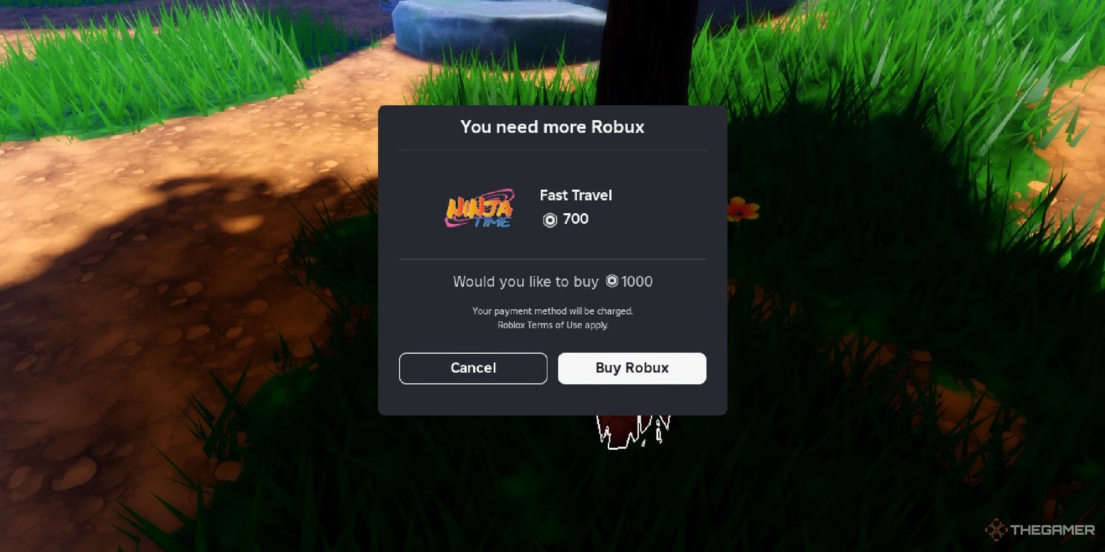 A player looking at the option to buy fast travel in Ninja Time on Roblox.