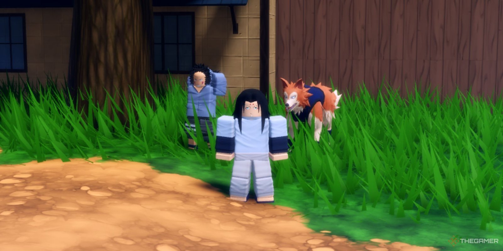 Beginner Tips And Tricks For Roblox: Ninja Time 10 The player character shows Kaba NPC with his dog in the Leaf Village in Ninja Time.