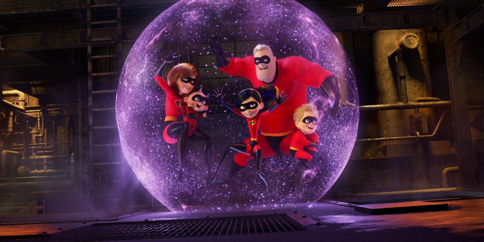 The Parr Family in Violet's force field in Incredibles 2.