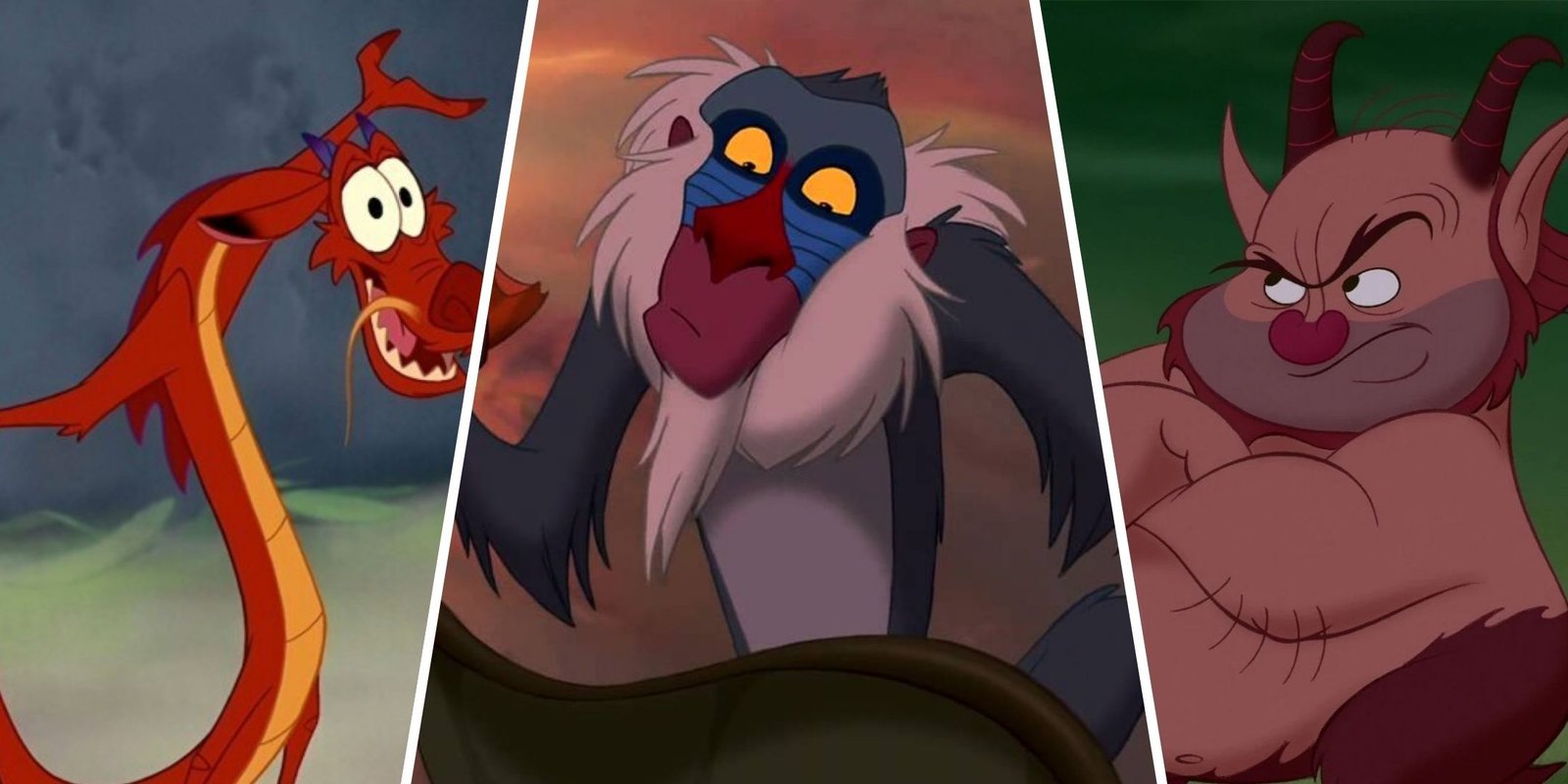 Disney Released At Least One Great Movie Every Year Of The 2010s 10 Split image of Mushu, Rafiki and Philoctetes from Disney films.