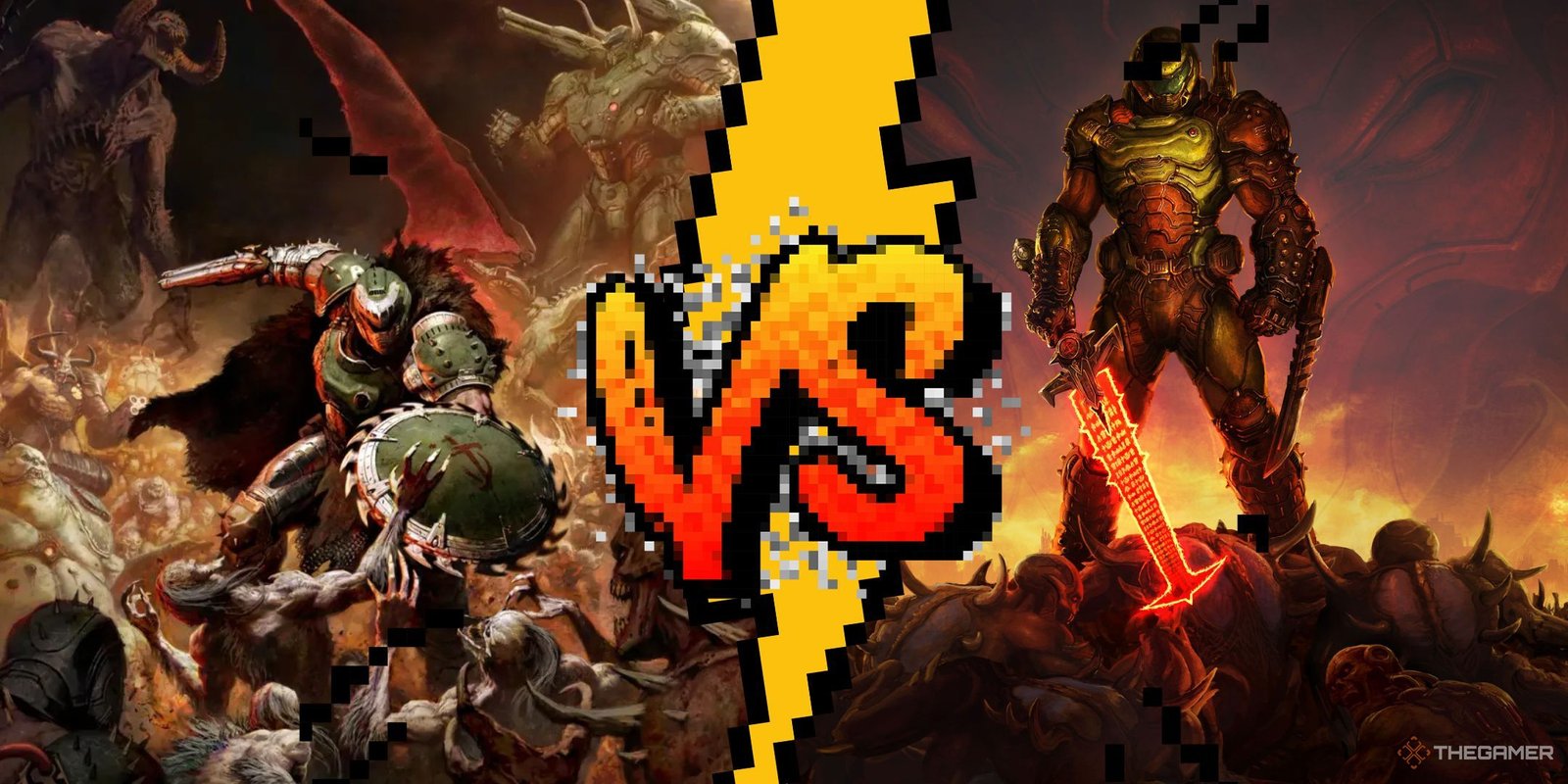 Where To Find Every Secret In Chapter 17 Of Doom: The Dark Ages 8 Split image of Doom: The Dark Ages and Doom Eternal key art.