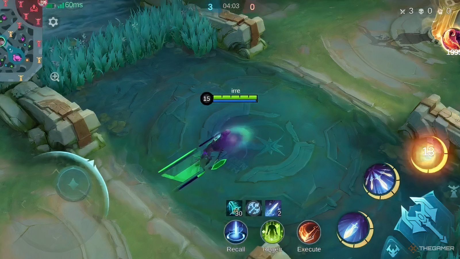 Screenshot of Gusion using his Ultimate's second phase in Mobile Legends.