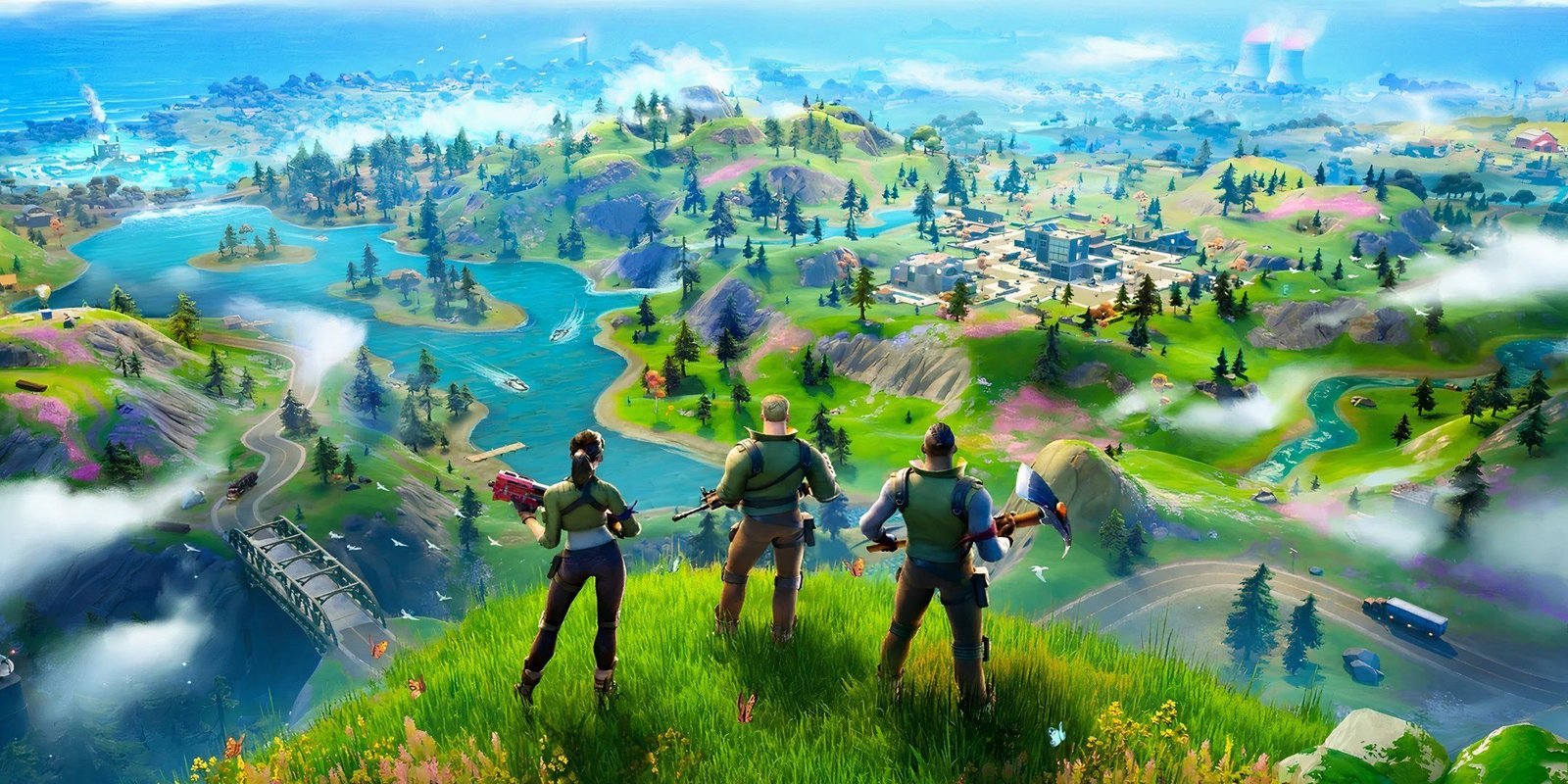The Best Collaboration Events In Fortnite 6 Three Loopers Looking Over The New Island For Chapter 2.