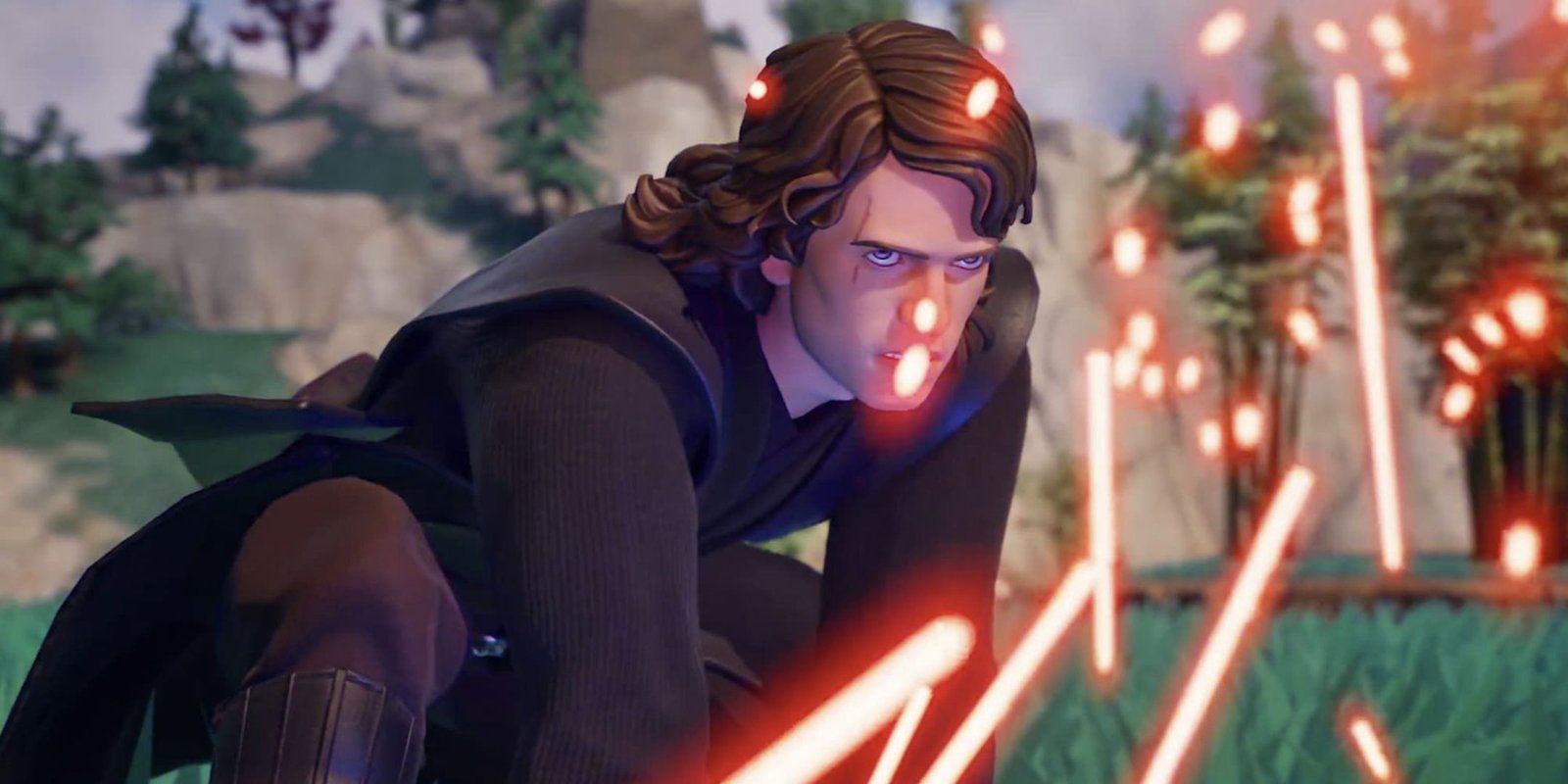 Anakin SKywalker using a red lighsaber in Fortnite.