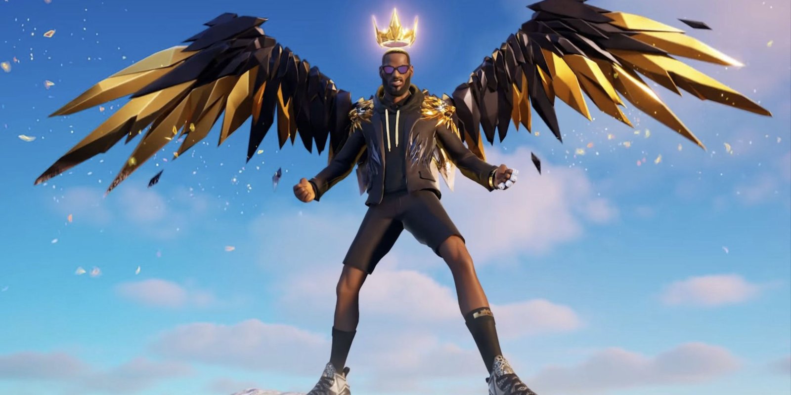 Lebron James using his golden winged glider from Fortnite.
