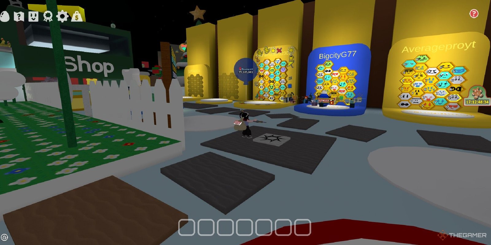 A player in the Roblox Bee Swarm Simulator lobby.