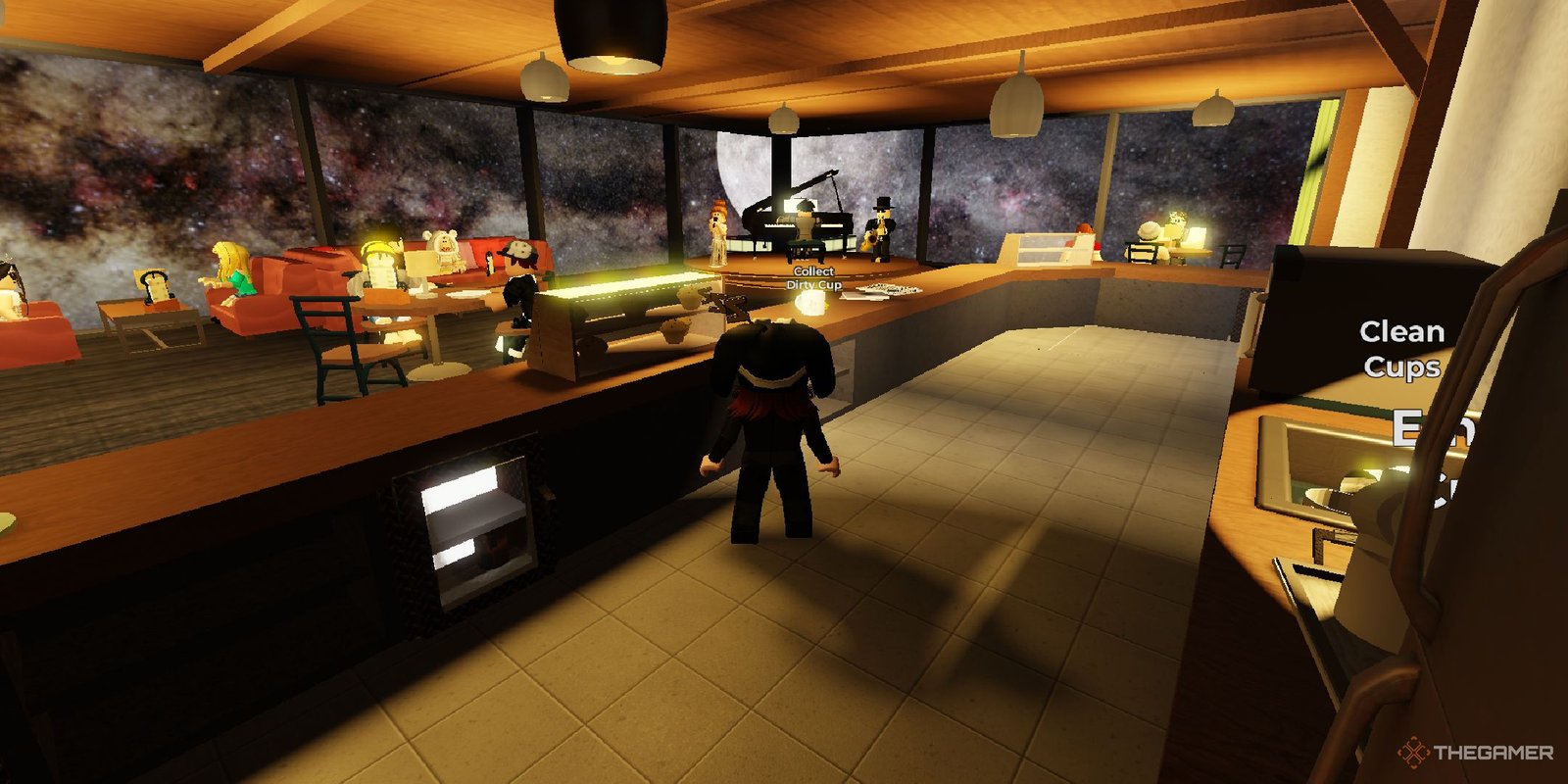 A player behind a bar in Hows Your Day on Roblox.