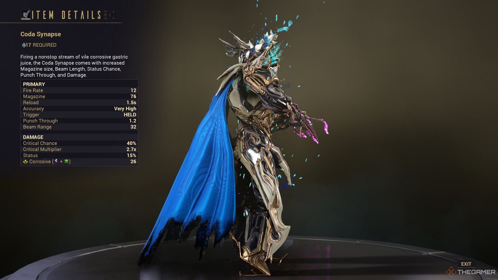 Warframe Coda Synapse Stats