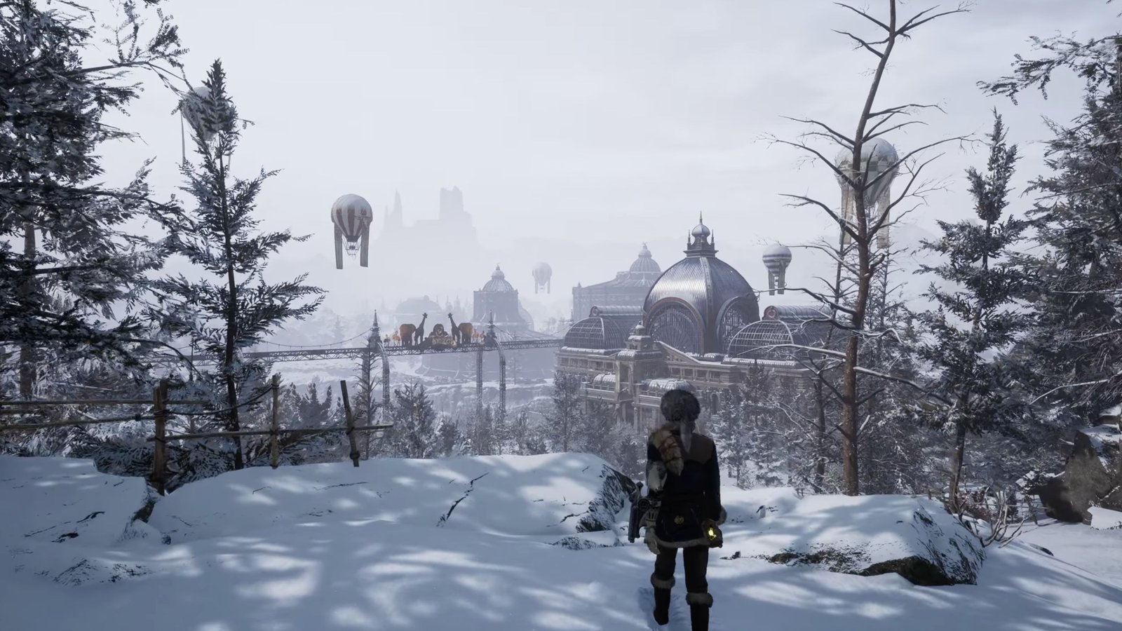 P standing outside of a manor in a snowy field in Lies of P: Overture.