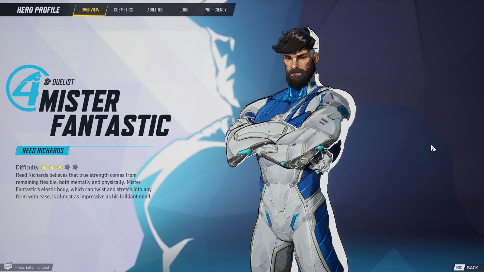 Mister Fantastic character screen in Marvel Rivals.