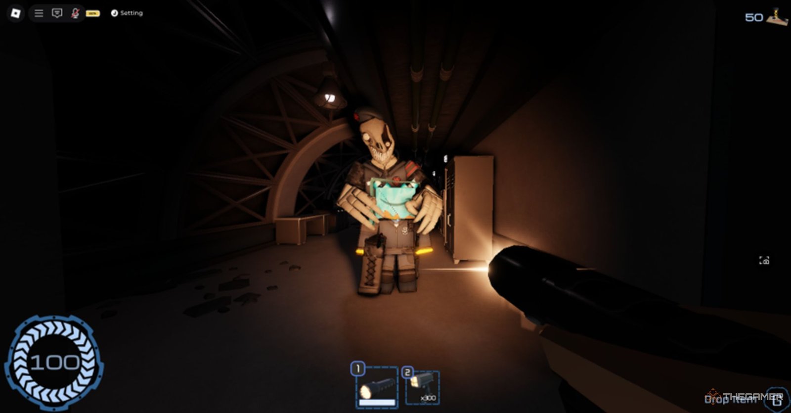 Roblox The Hunt Mega Edition Pressure Crooked Entity With A Player in front of him